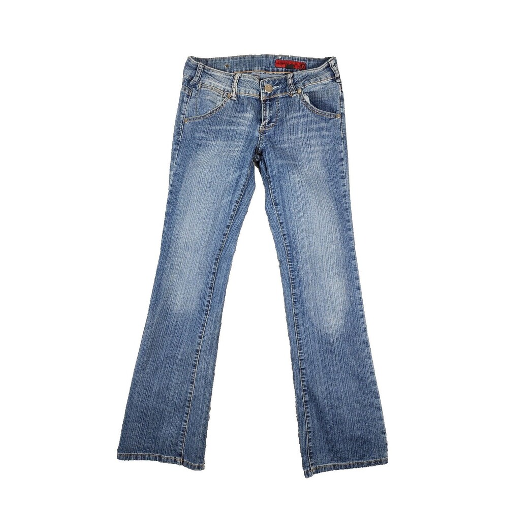 VIGOSS Jeans Womens 3/4 27 Bootcut High Rise Medium Wash Rhinestone Jeweled A024